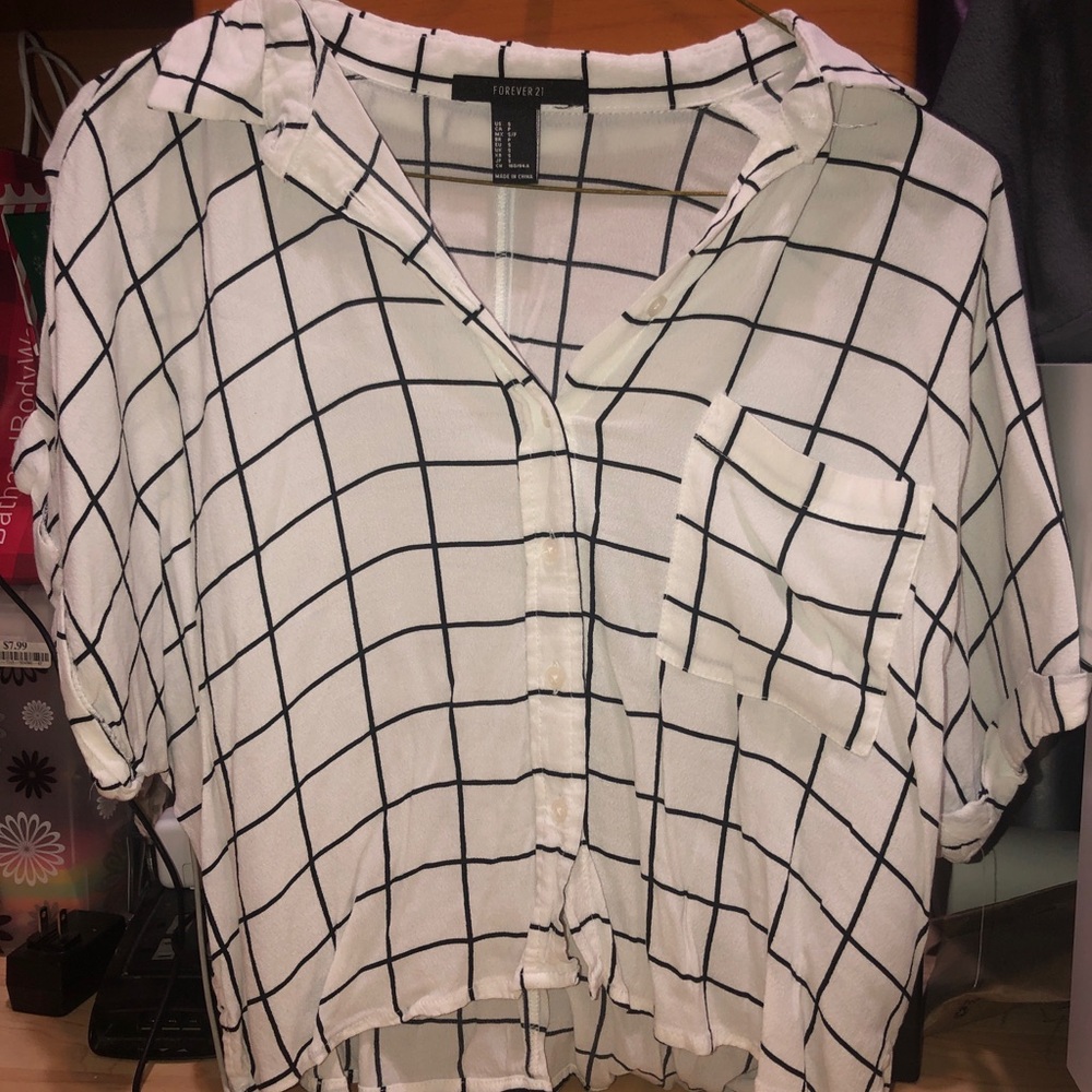 Checkered Button Down Crop Top
